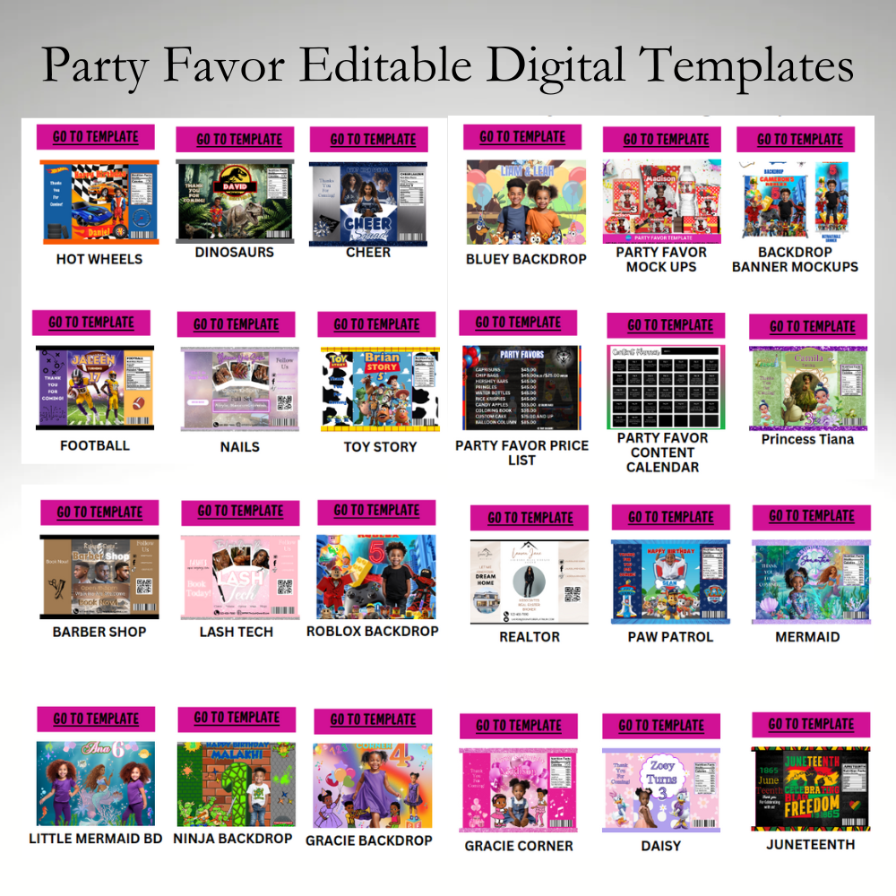 Party Favor Digital Kit - Editable w/ Canva