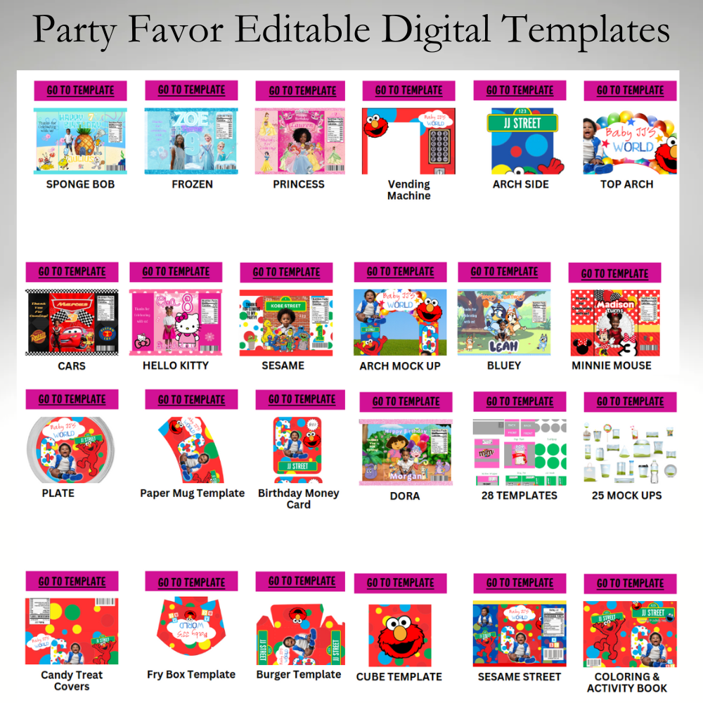 Party Favor Digital Kit - Editable w/ Canva