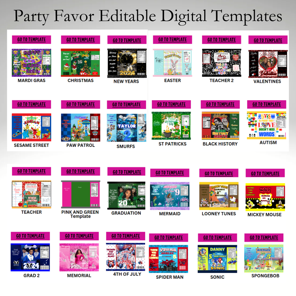 Party Favor Digital Kit - Editable w/ Canva