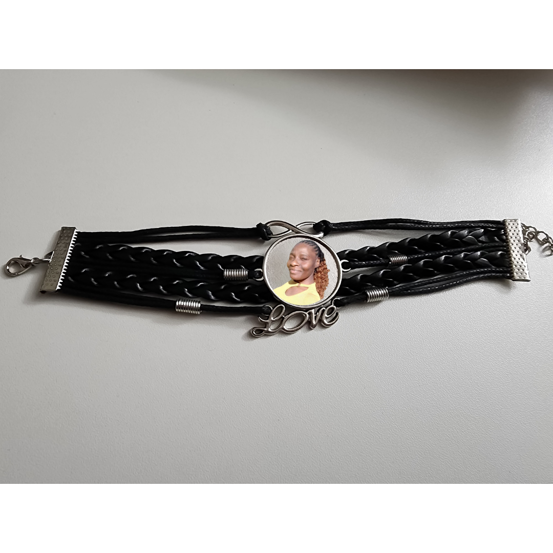 Single Photo Leatherette Bracelet w/ Love & Infinity Symbol