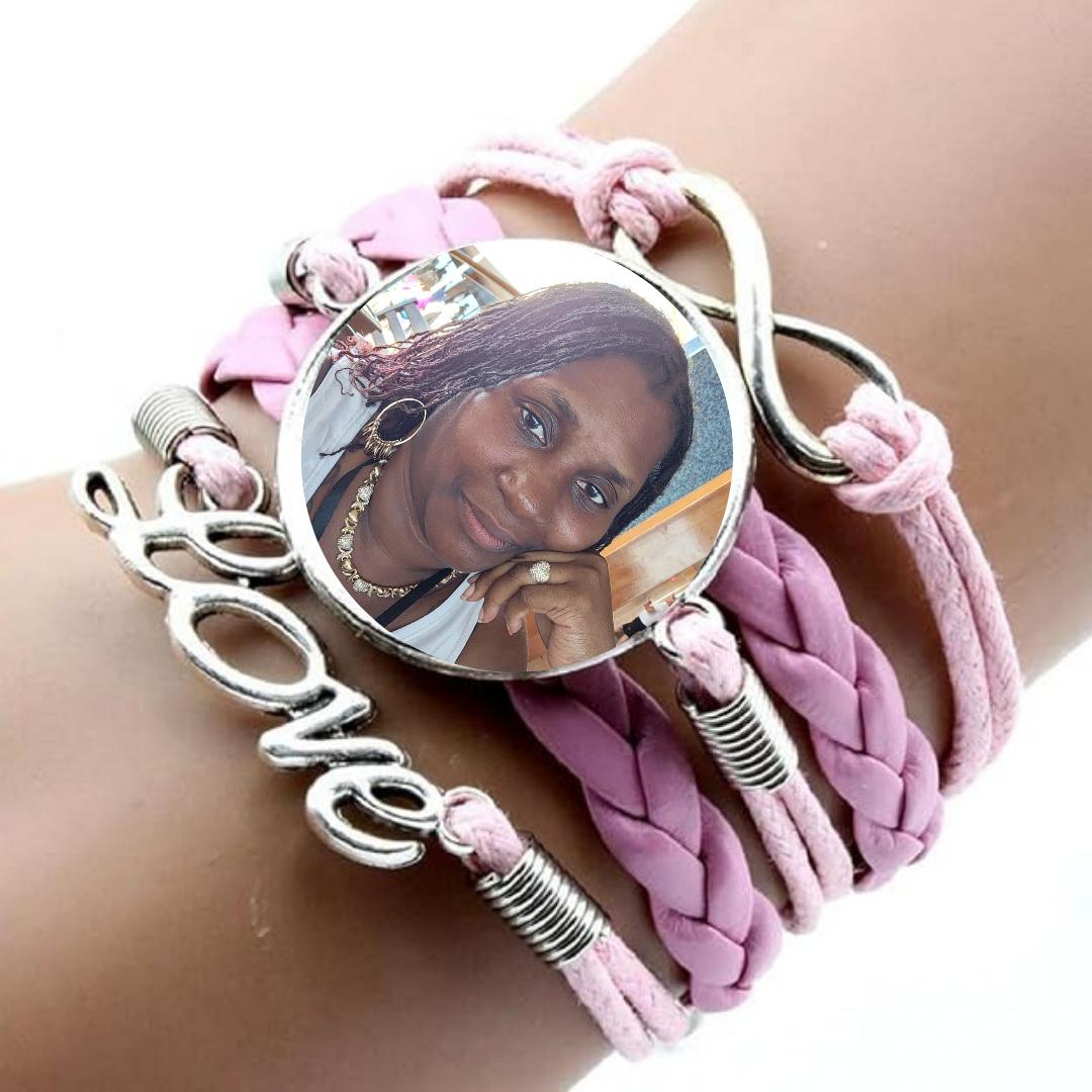 Single Photo Leatherette Bracelet w/ Love & Infinity Symbol